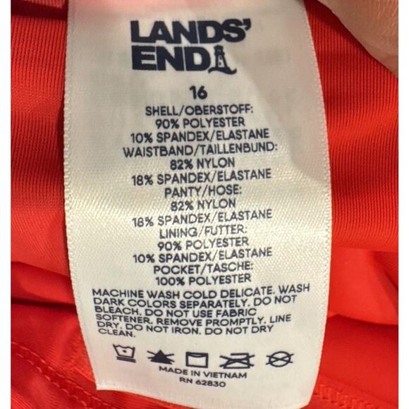 Lands End Red Swim Shorts Women's Size 16 Built In Brief Quick Dry Vacation - Picture 7 of 10
